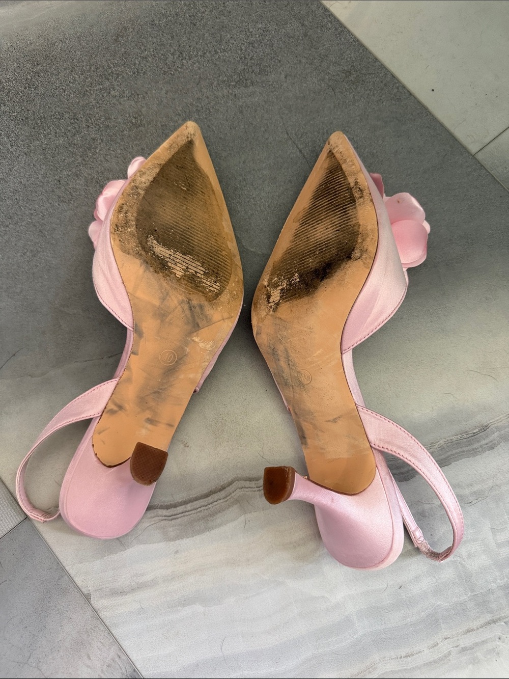 Lulus Courtney Pink Satin Floral Applique Slingback Pumps - Size 10 - Picture 4 of 5